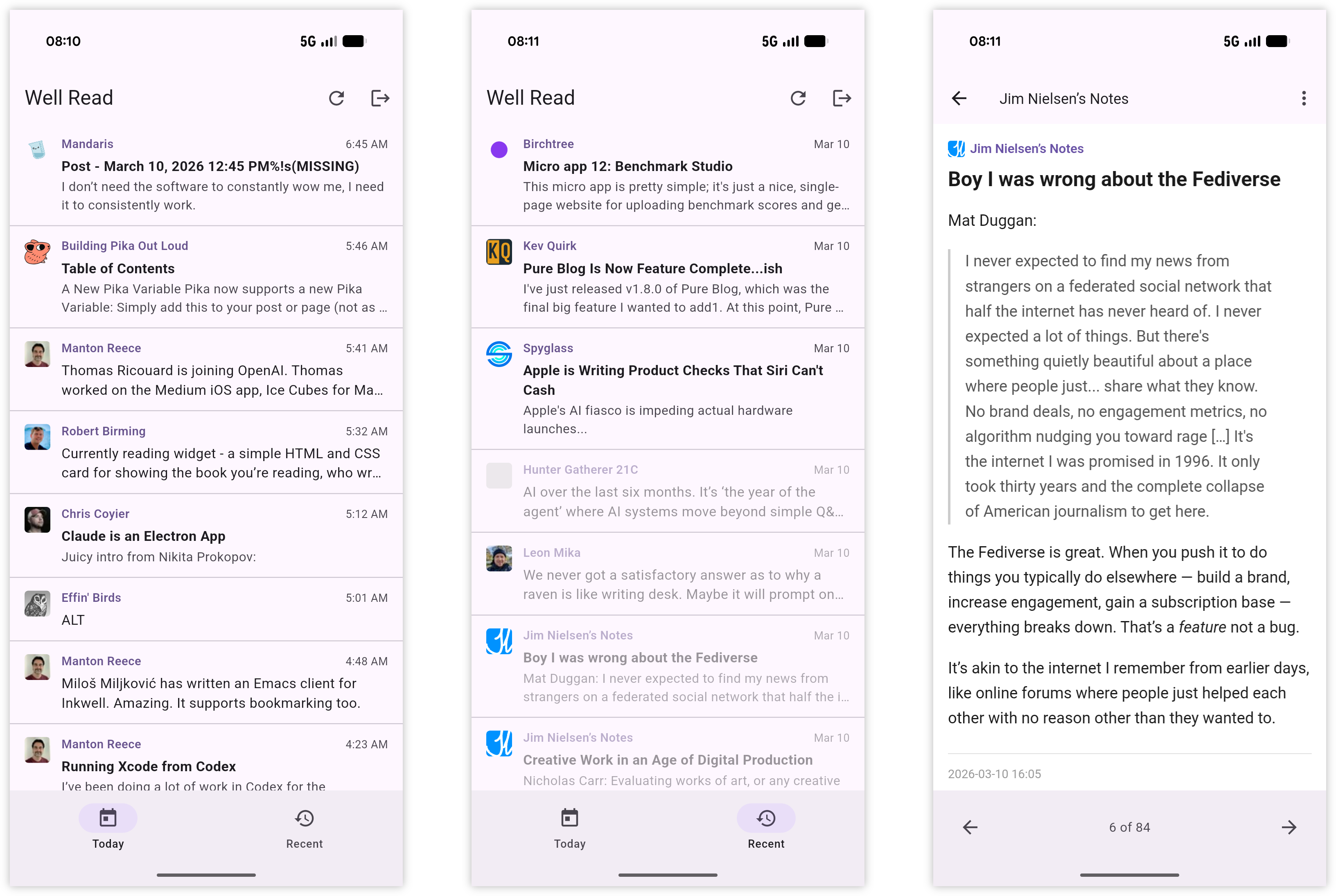 Auto-generated description: Three phone screens display different interfaces, including email and note-taking applications with visible text and icons.