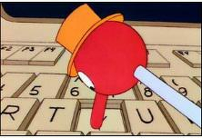 A Simpson's meme featuring a red cartoon character with a long nose and orange hat pressing down on Y on a computer keyboard.