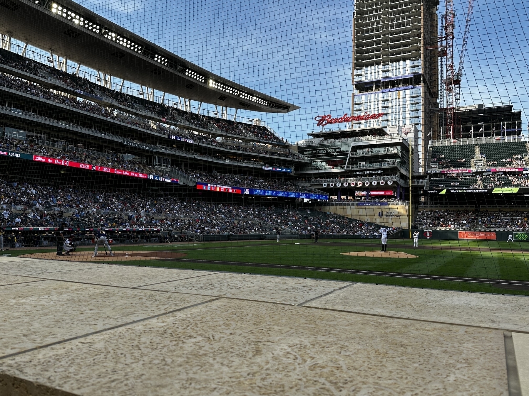 Twins Brewers baseball game viewed from close seats.