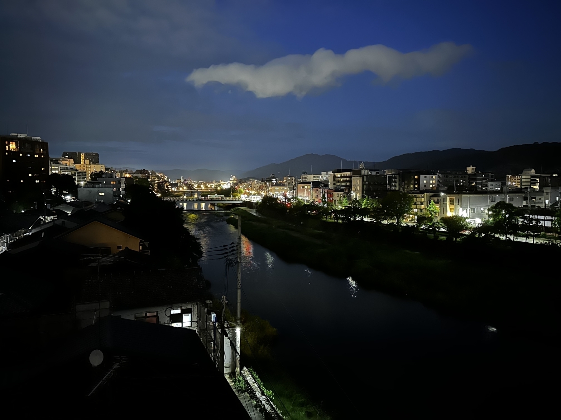 Kyoto and the Kamo River at night