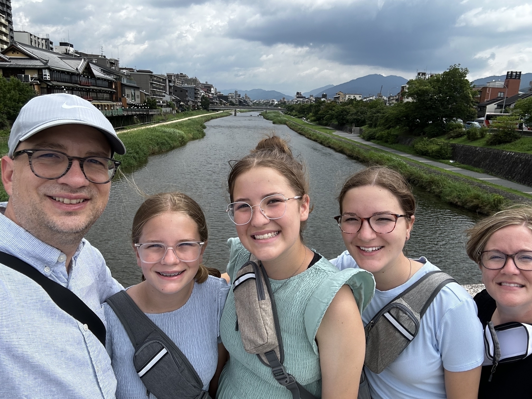 Family picture at the bridge over the river Kamo