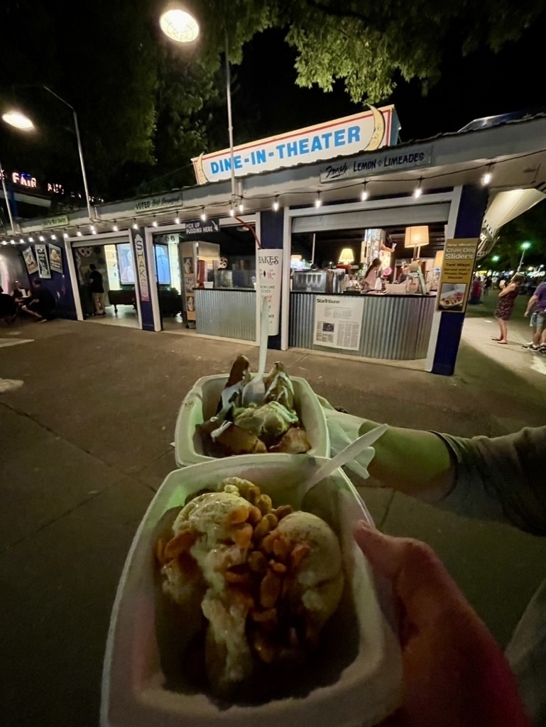 Two bowls of ice cream in front of Dine-In Theater