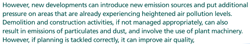 Screenshot from Ealing’s draft Air Quality Strategy stating the additive impact of air pollution from development sites