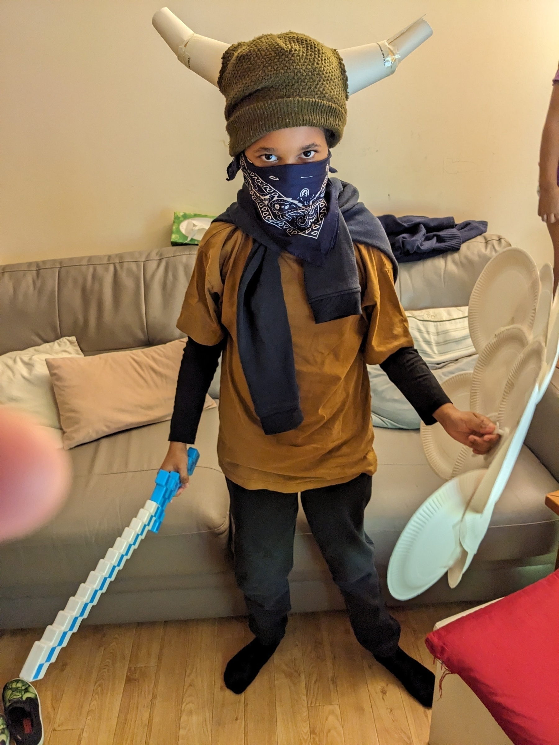 Nine year old dressed up as a Viking
