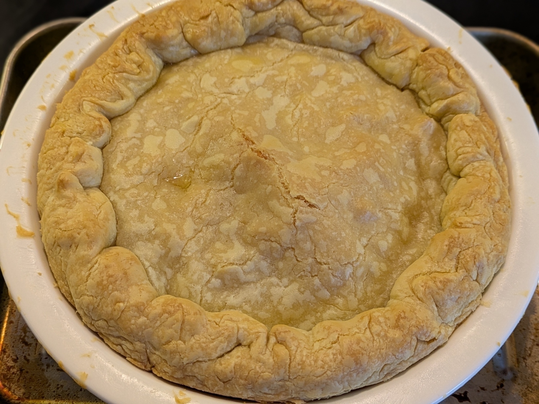 Cheese and onion pie out of the oven, cooked