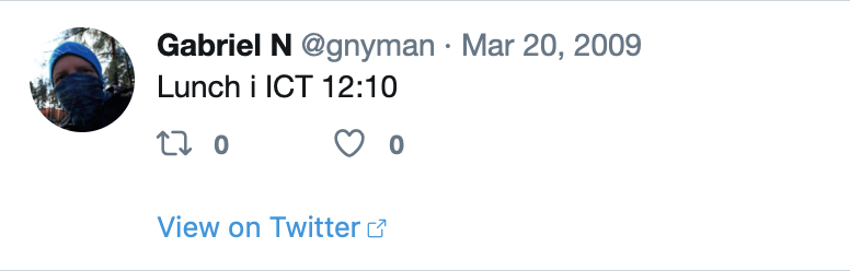 Tweet about my lunch from 2009