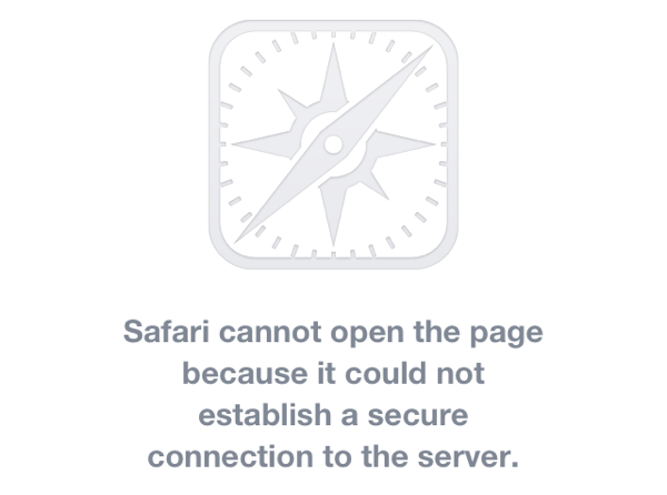 Screenshot of safari showing error
