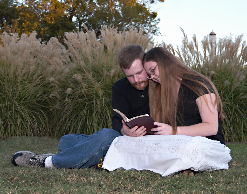 Ted and Megan reading the Bible in Fair Park