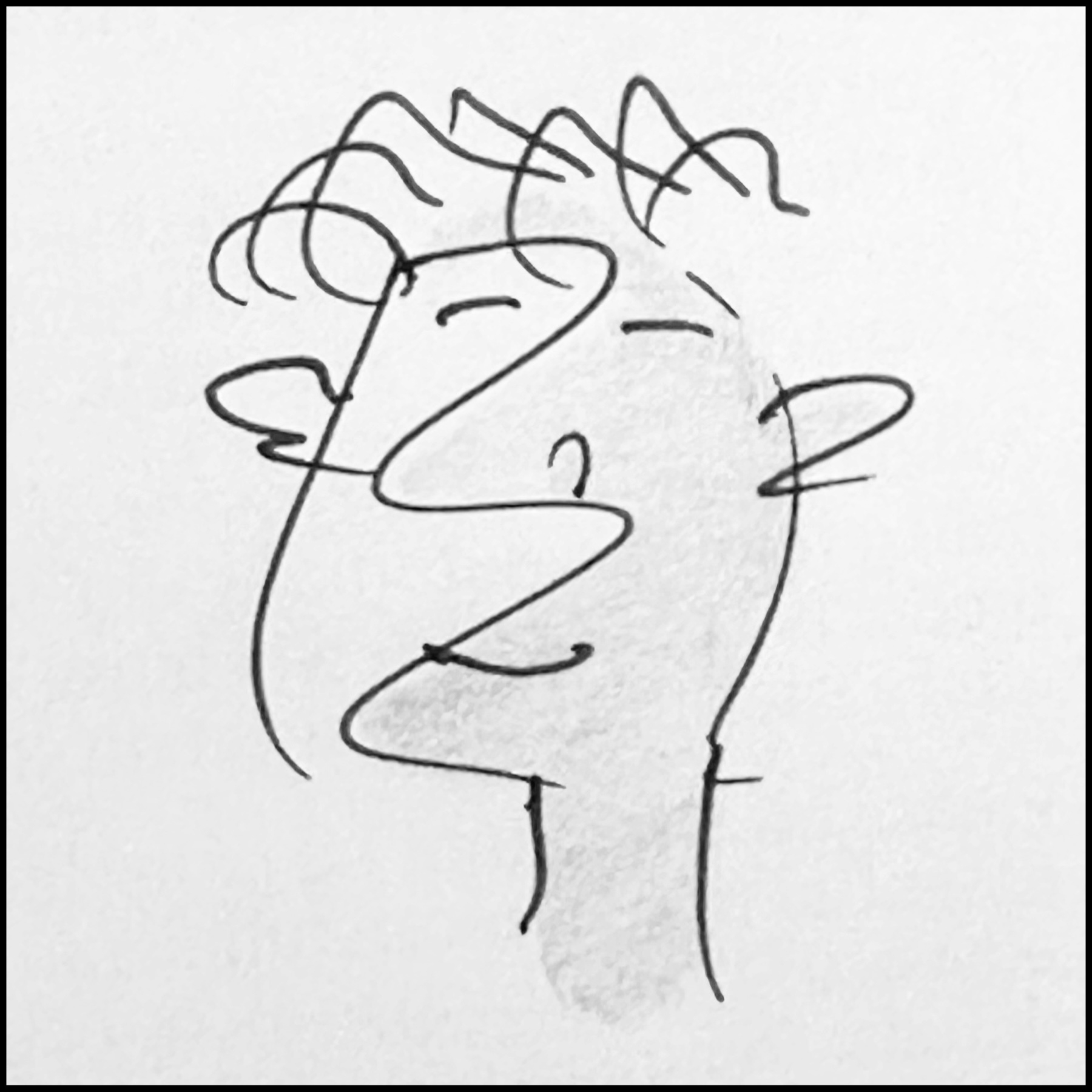 A simple line drawing of a person's face on a white background.
