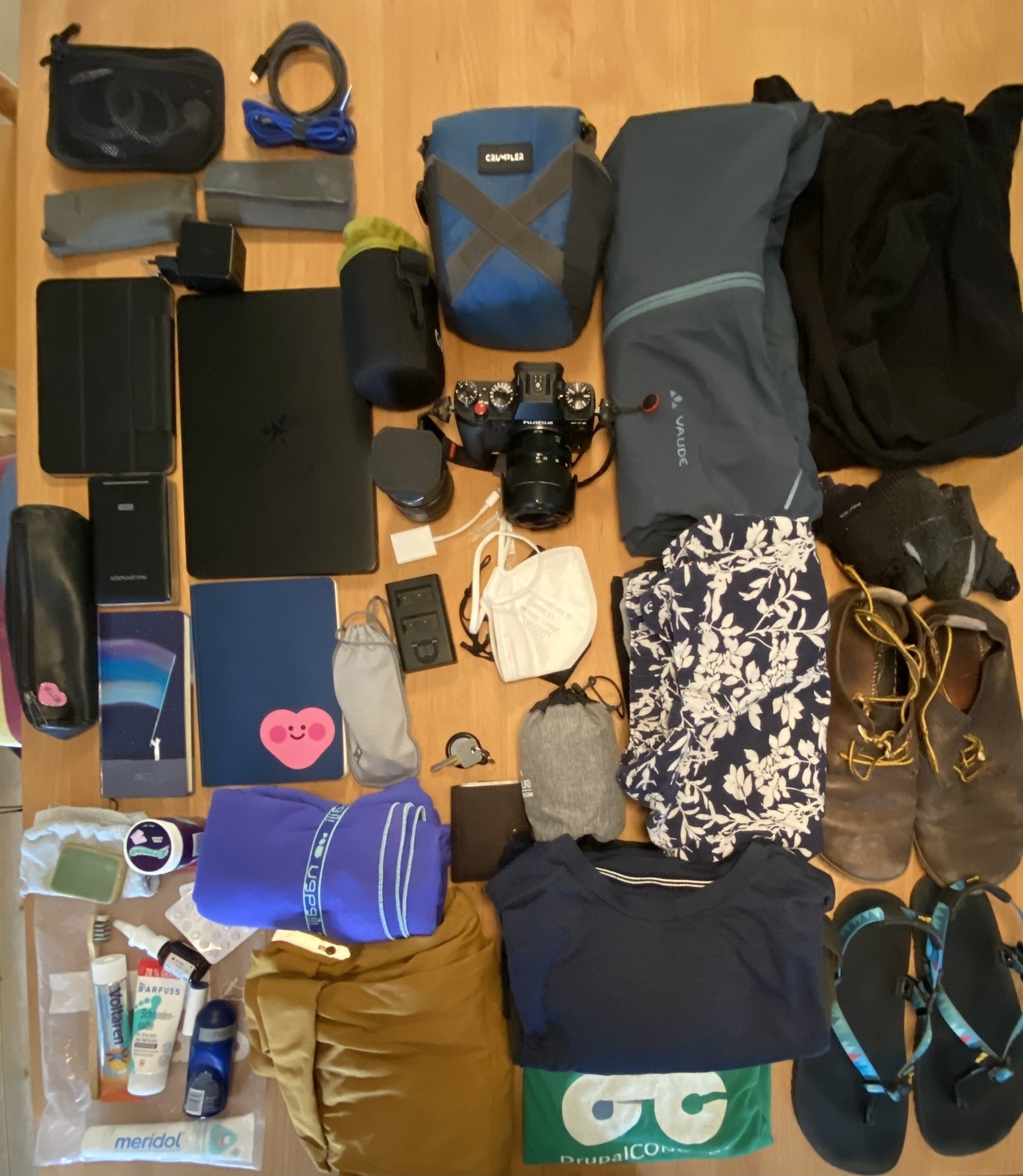 Luggage for a 5 day trip neatly arranged 