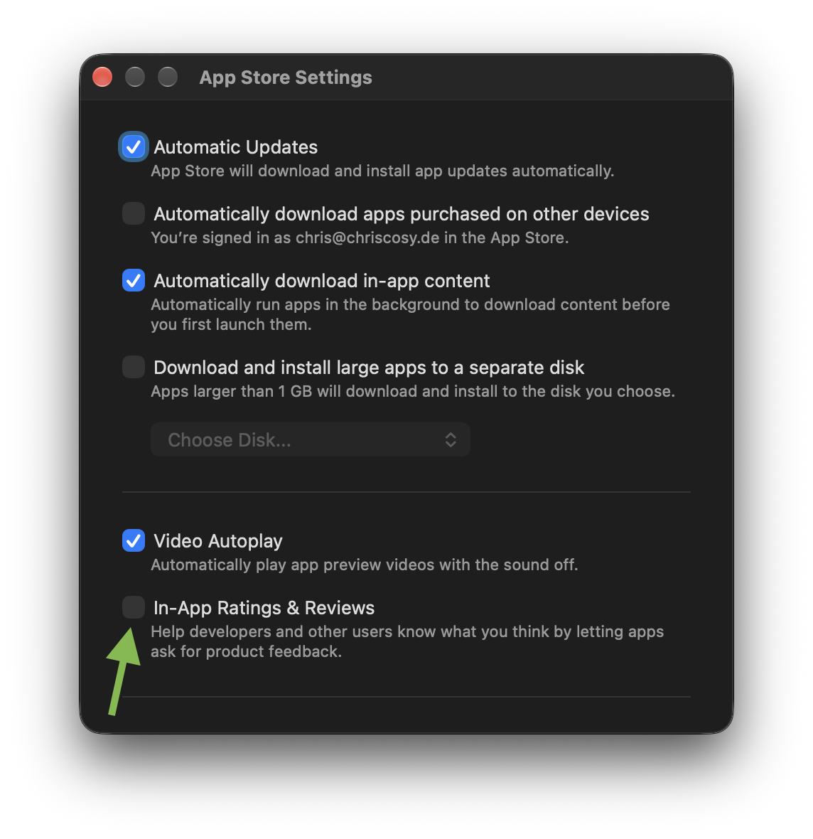 AppStore settings screenshot