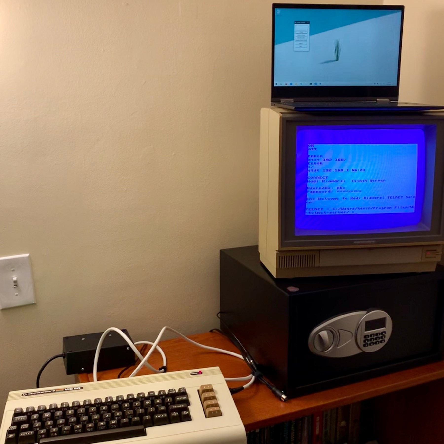 commodore vic-20 connected to a lenovo yoga c630 over telnet