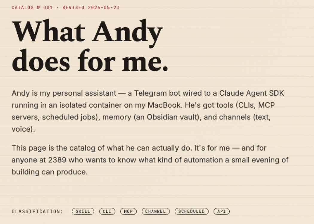 The headline of the Andy capabilities catalog: What Andy does for me.