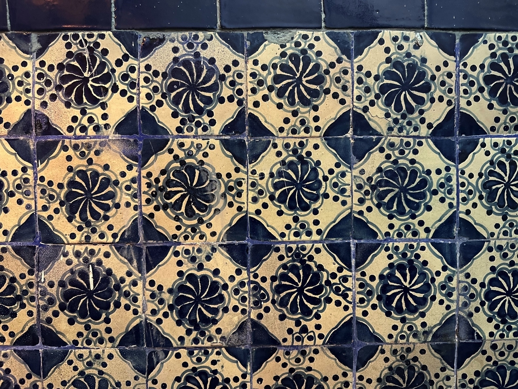 White and blue tile work