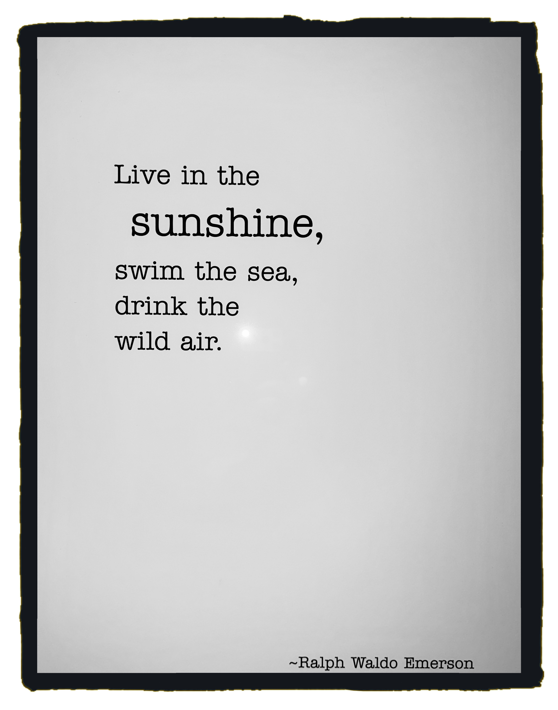 Auto-generated description: A motivational quote by Ralph Waldo Emerson encourages living in the sunshine, swimming in the sea, and drinking the wild air.