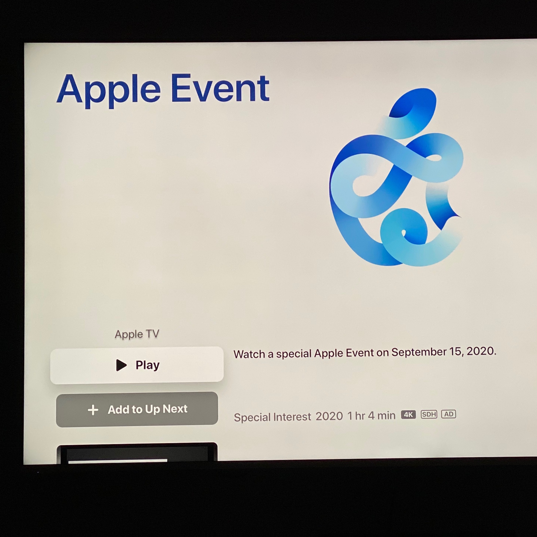 screen shot of Apple event video page