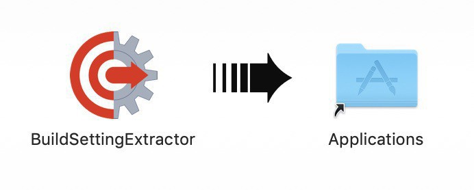 Image of BuildSettingExtractor icon with an arrow pointing to the Applications folder icon.
