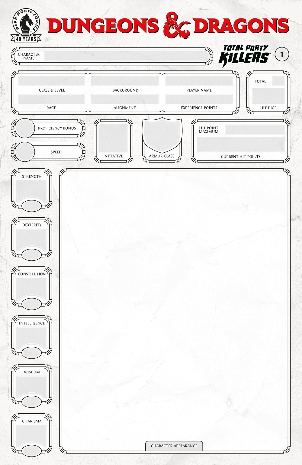 Dungeons And Dragons Total Party Killers #1 (Of 4)(Cover E Blank Character Sheet Variant)