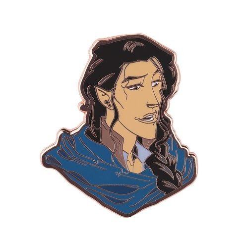 Auto-generated description: A stylized illustration of a person with long dark hair in a braid, pointed ears, and a blue cloak.