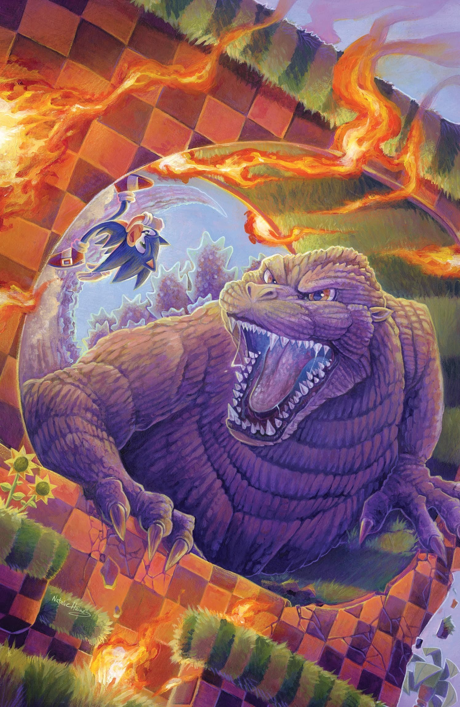 SONIC THE HEDGEHOG X GODZILLA #1 variant by Natalie Haines
