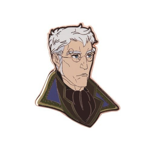 Auto-generated description: A stylized illustration of an older man with white hair, glasses, and a serious expression wearing a high-collared coat and a scarf.