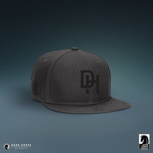 Auto-generated description: A dark gray baseball cap with DH initials on the front and a subtle circular design on the side is displayed against a gradient background.