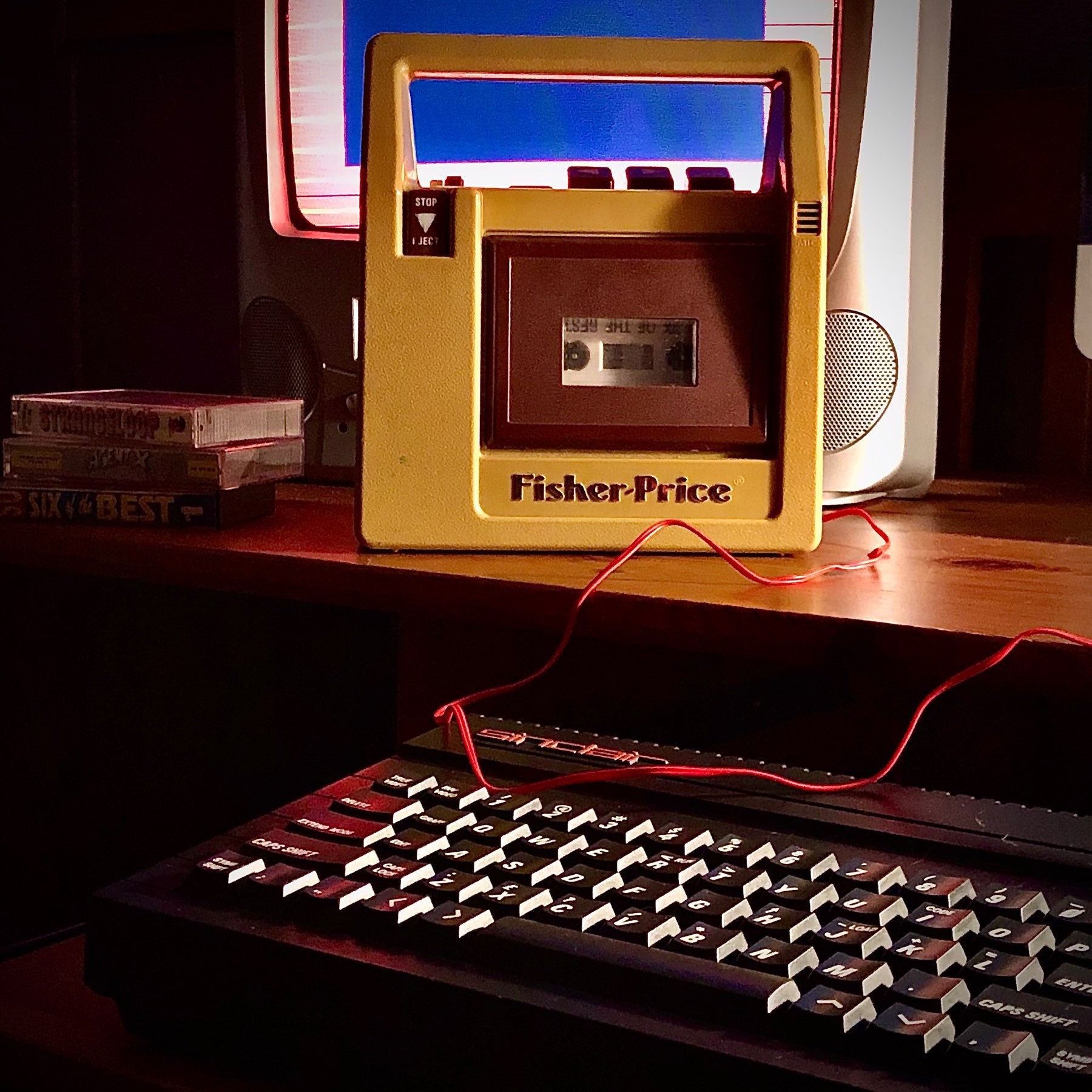 Classic Fisher-Price™ children's cassette recorder repurposed as a data tape loader for ZX Spectrum