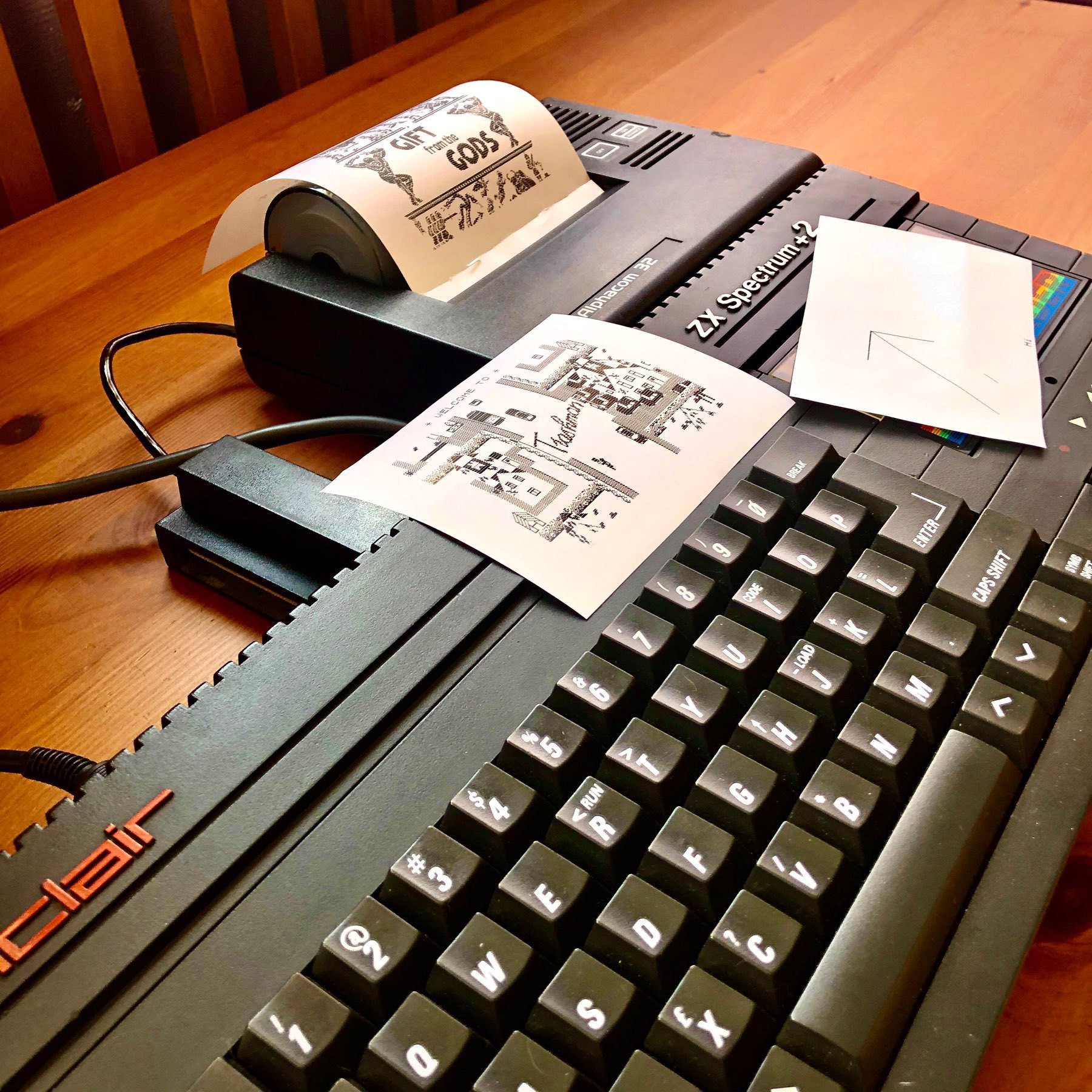 ZX Spectrum and printer, with various print-outs