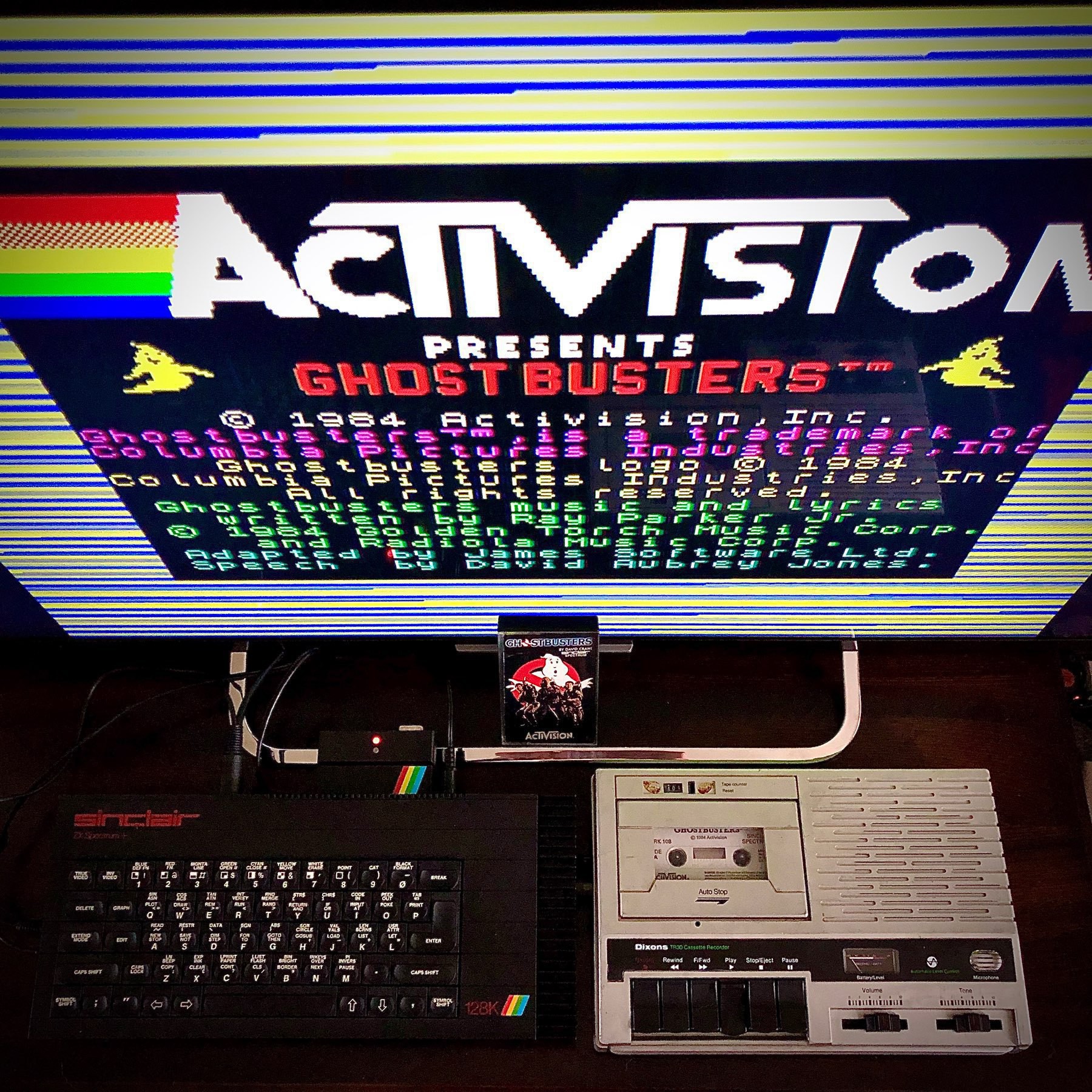 ZX Spectrum, Dixons cassette recorder, Ghostbusters 1984 video game