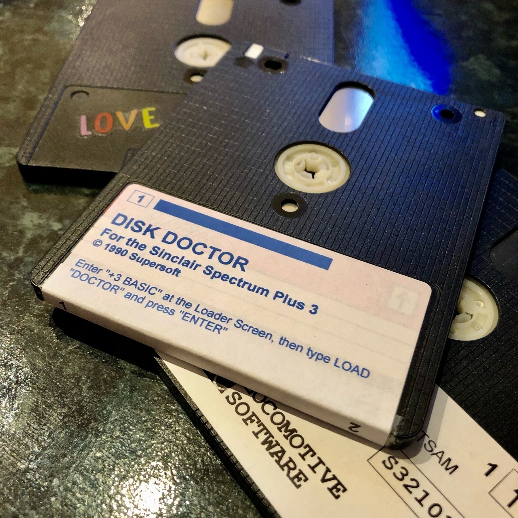 3" format floppy disk labelled “Disk Doctor”