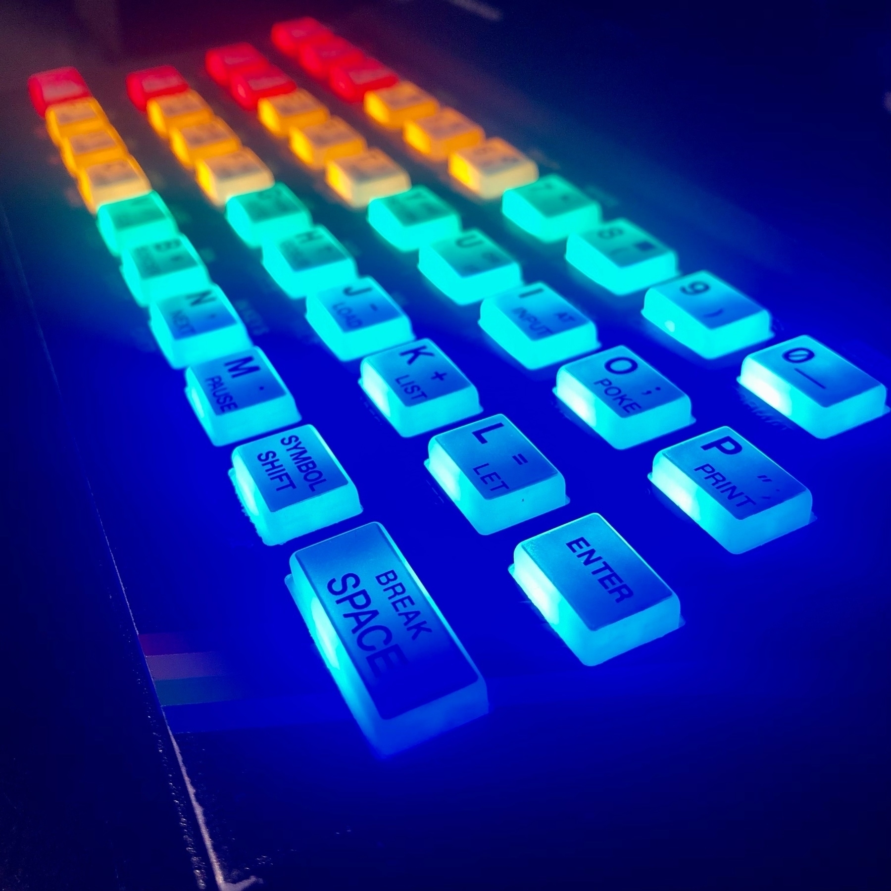 ZX Spectrum with illuminated rainbow keyboard