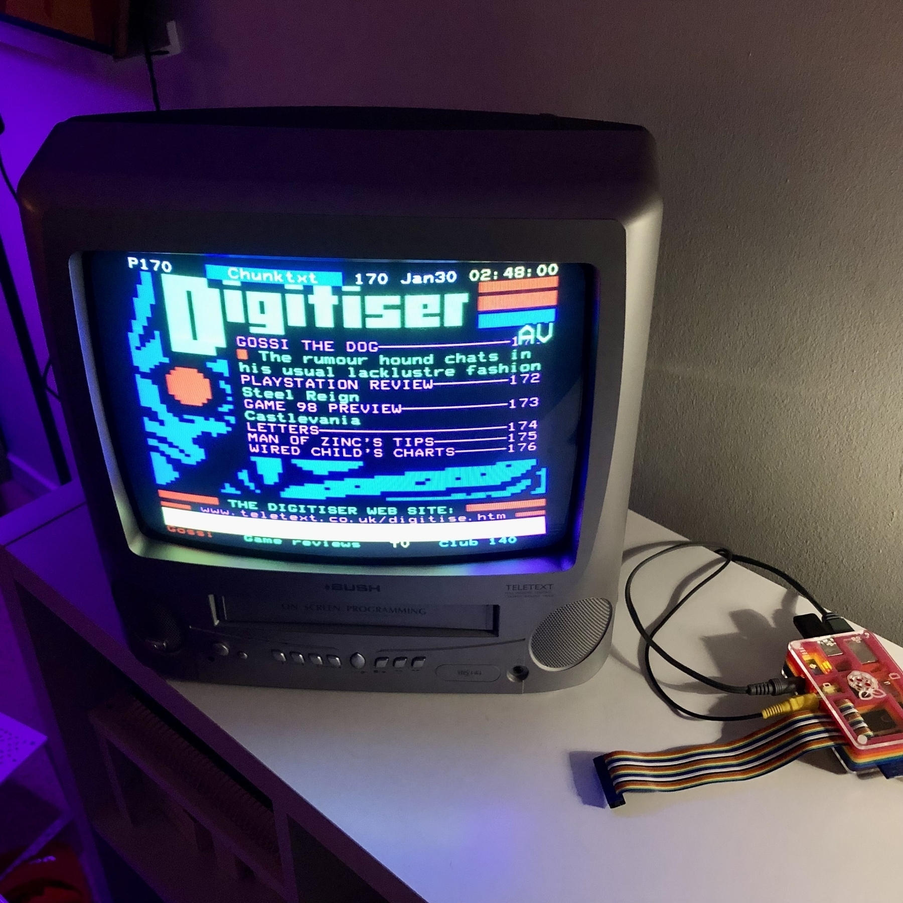 Television set showing teletext (powered by Raspberry Pi)