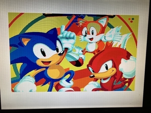 Photograph of a tv screen showing Sonic the Hedgehog