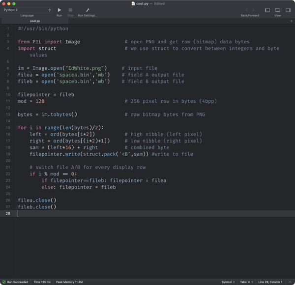 Screenshot of a Python script