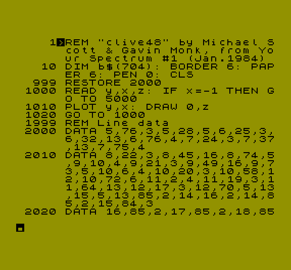 A sample listing of a ZX Spectrum BASIC program that has been imported into SAM. 