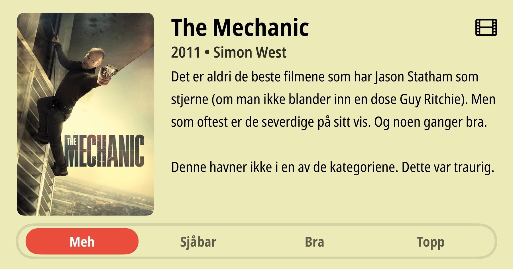 Det er aldri de beste filmene som har Jason Statham som stjerne (om man ikke blander inn en dose Guy Ritchie). Men som oftest er de severdige på sitt vis. Og noen ganger bra. &10;&10;Denne havner ikke i en av de kategoriene. Dette var traurig. 