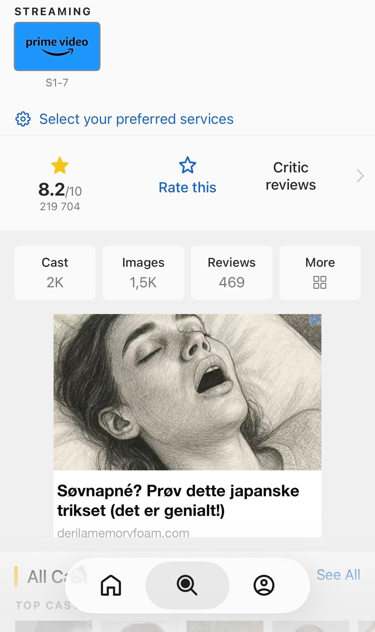 En kvinne sover med åpen munn, illustrert i en tegning.