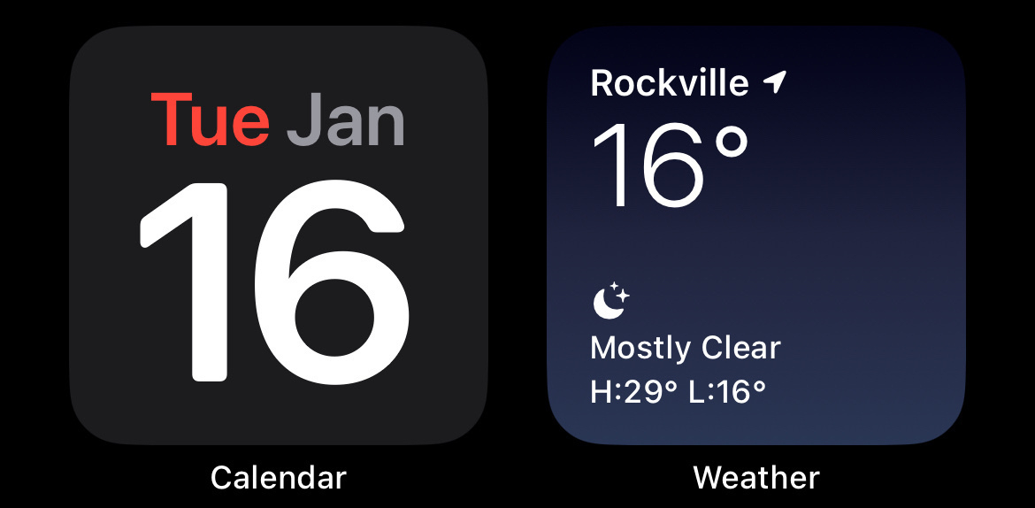 Screenshot of the calendar and weather all both saying 16. It’s January 16th and 16 degrees Fahrenheit outside. 