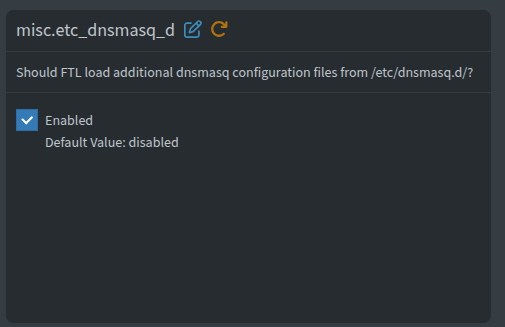 Auto-generated description: A configuration setting window is displayed, where the option for loading additional dnsmasq configuration files from /etc/dnsmasq.d/ is enabled.