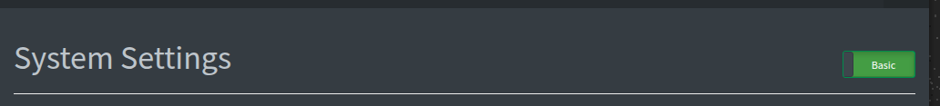 Auto-generated description: A dark interface displays System Settings with a green Basic button on the right.