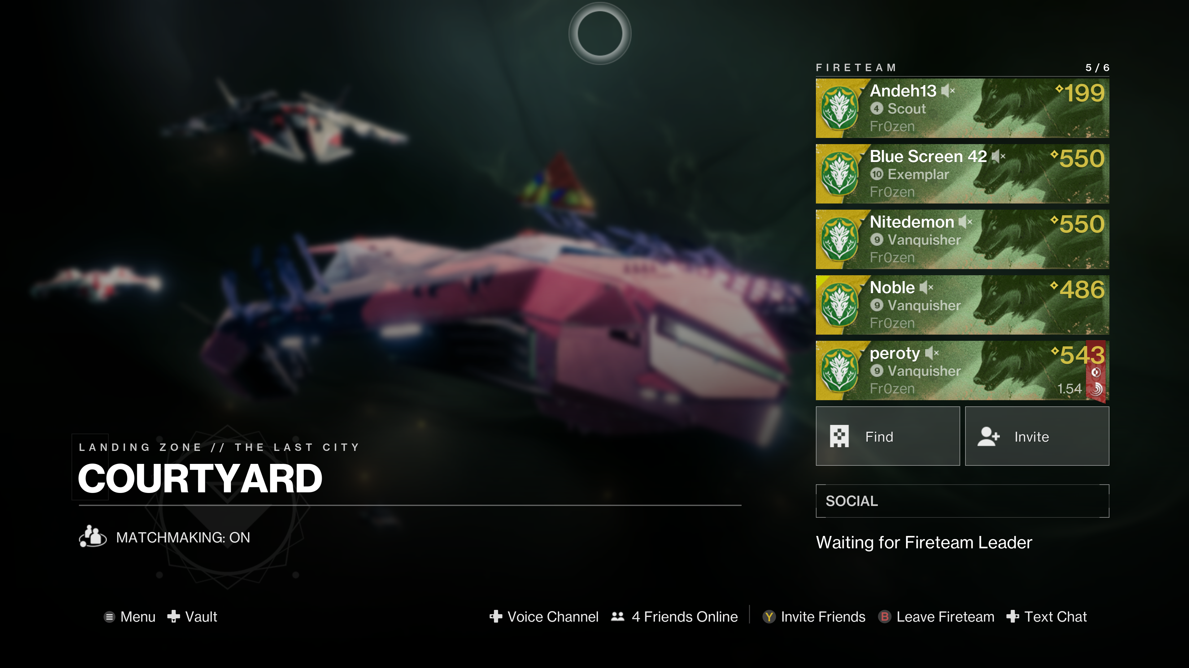 Spacecraft float against a dark sky backdrop. Members of the Fr0zen clan with their matching banana emblems.