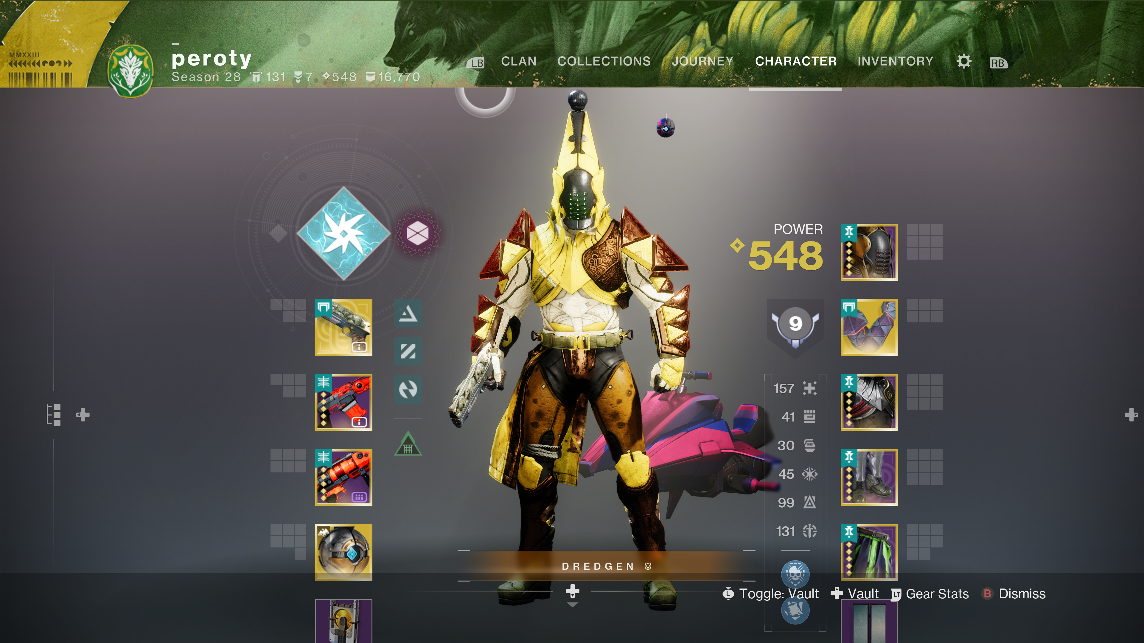 Destiny 2 Titan in his best banana colored armor and banana helmet.