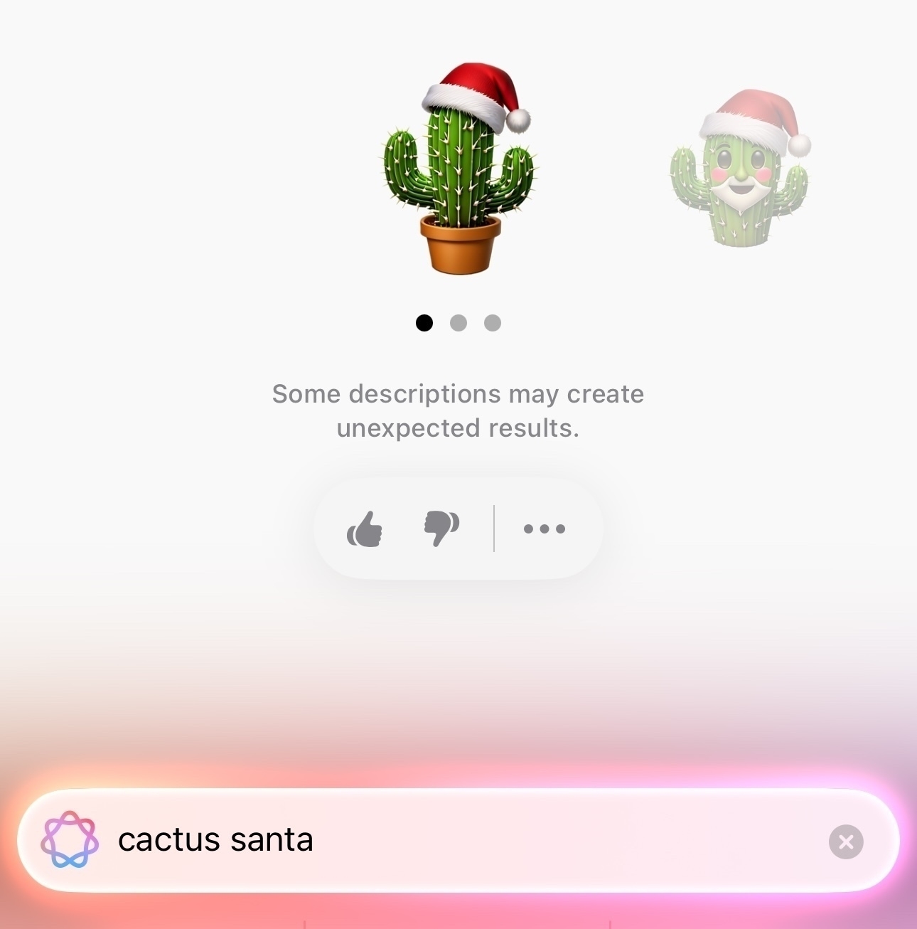 Cacti wearing Santa hats in Genmoji interface