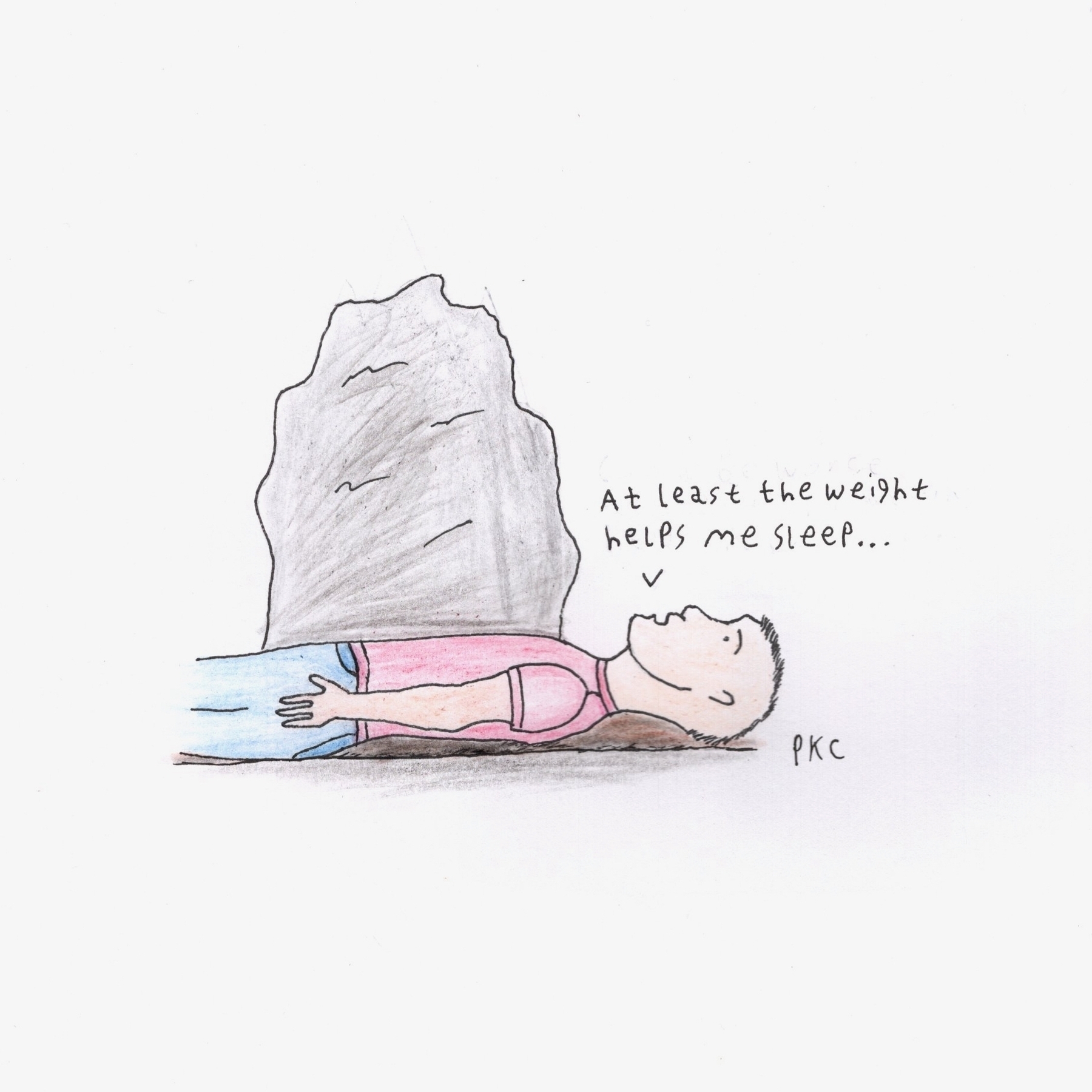 man trapped under large rock: at least the weight helps me sleep...