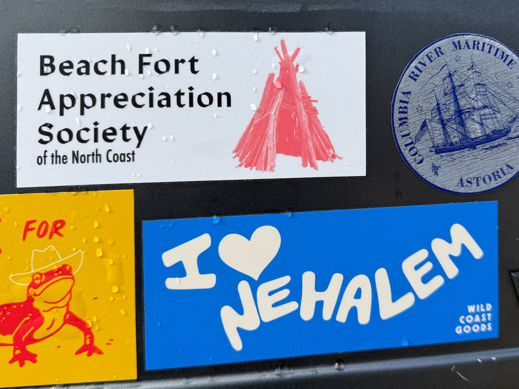Bumper stickers : Beach Fort Appreciation Society, I Heart Nehalem 