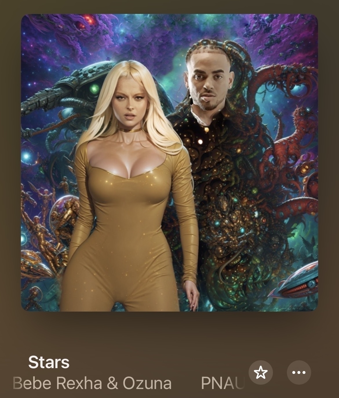 Cover art for Stars by PNAU the singer is wearing a skin tight golden brown body suit.