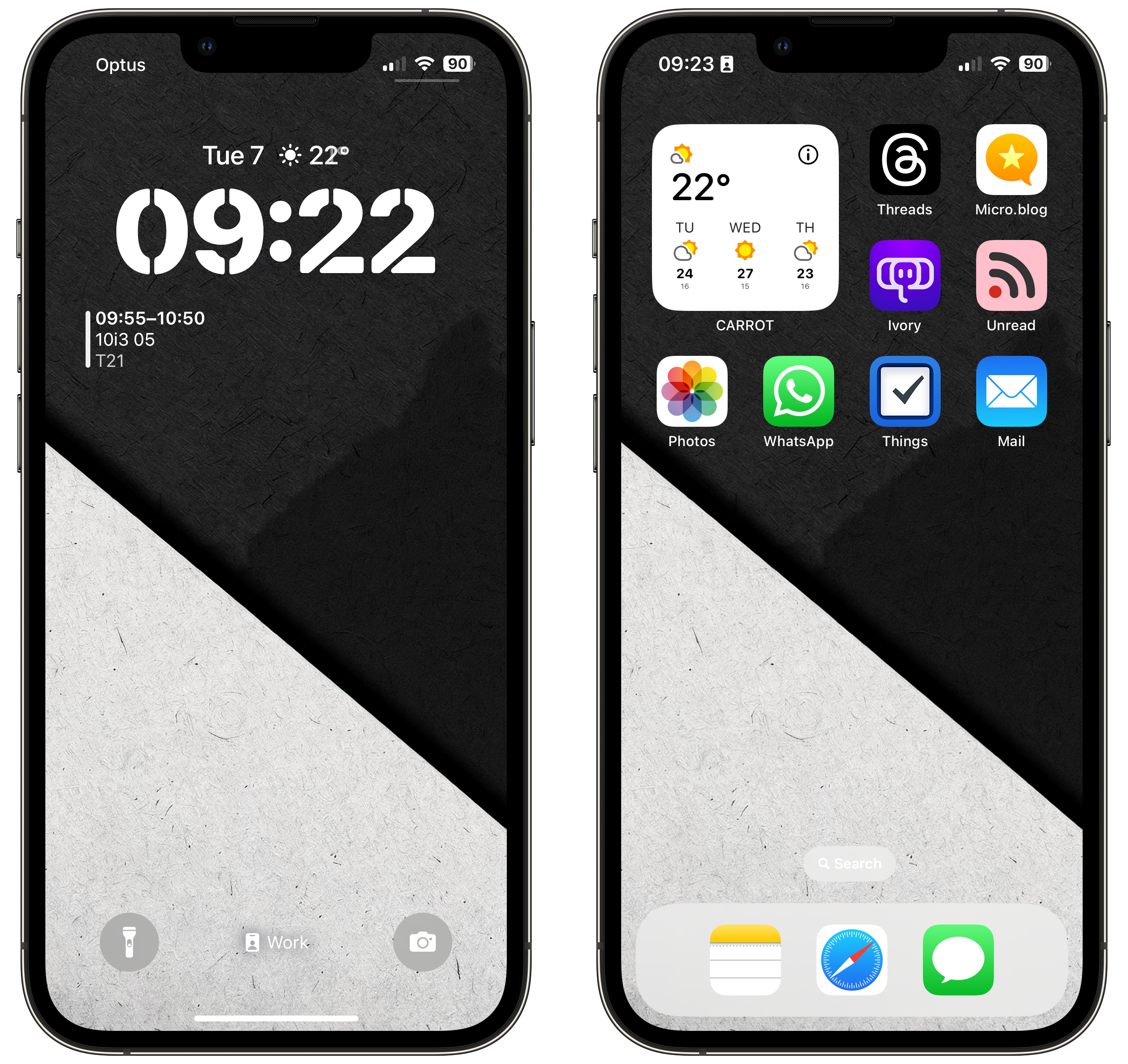 iPhone lock and Home Screen. 