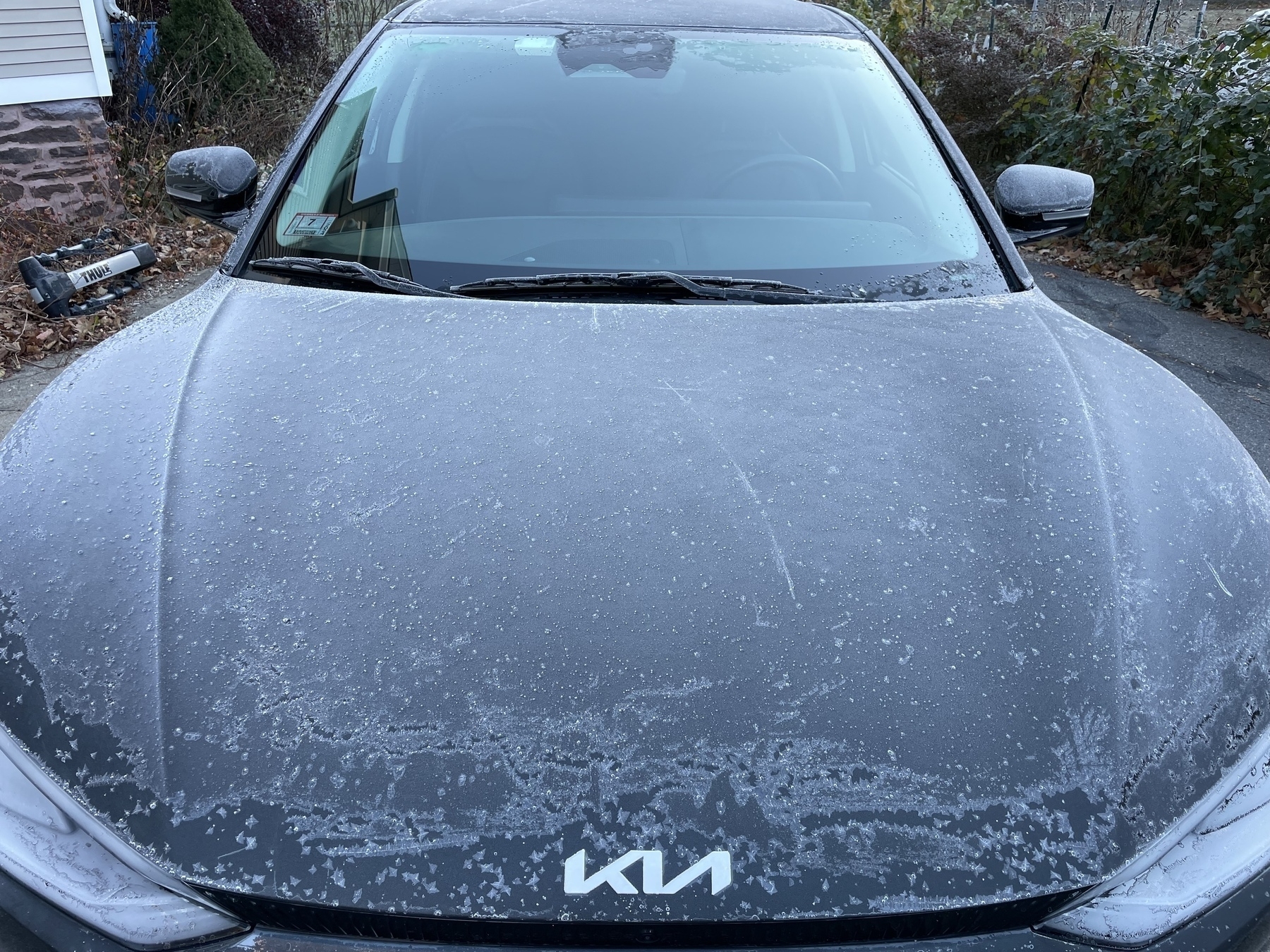 The hood of a Kia EV6, covered in front