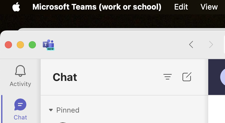 Screen shot of the new Microsoft Teams on a Mac