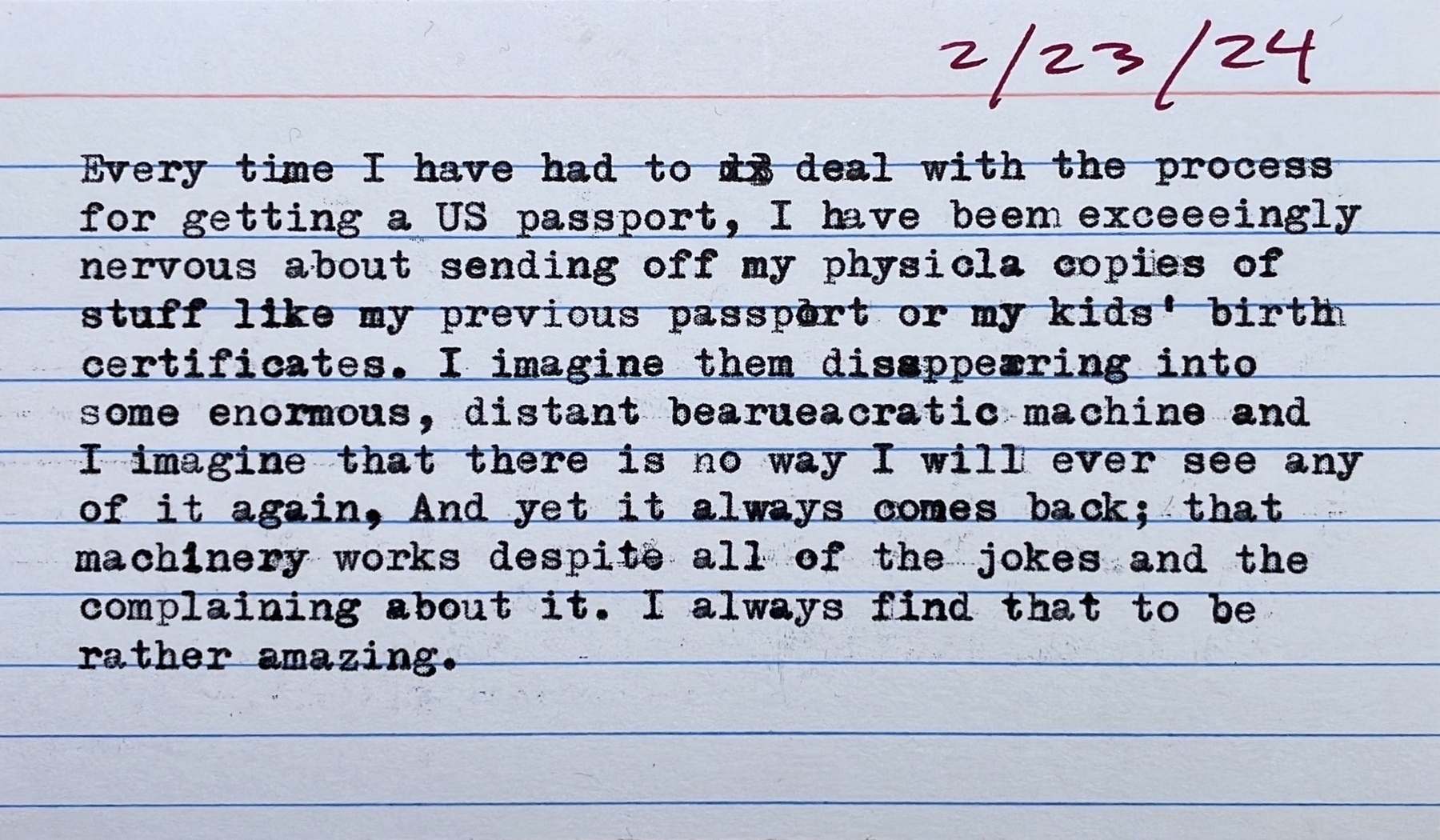 Hand-typed index card